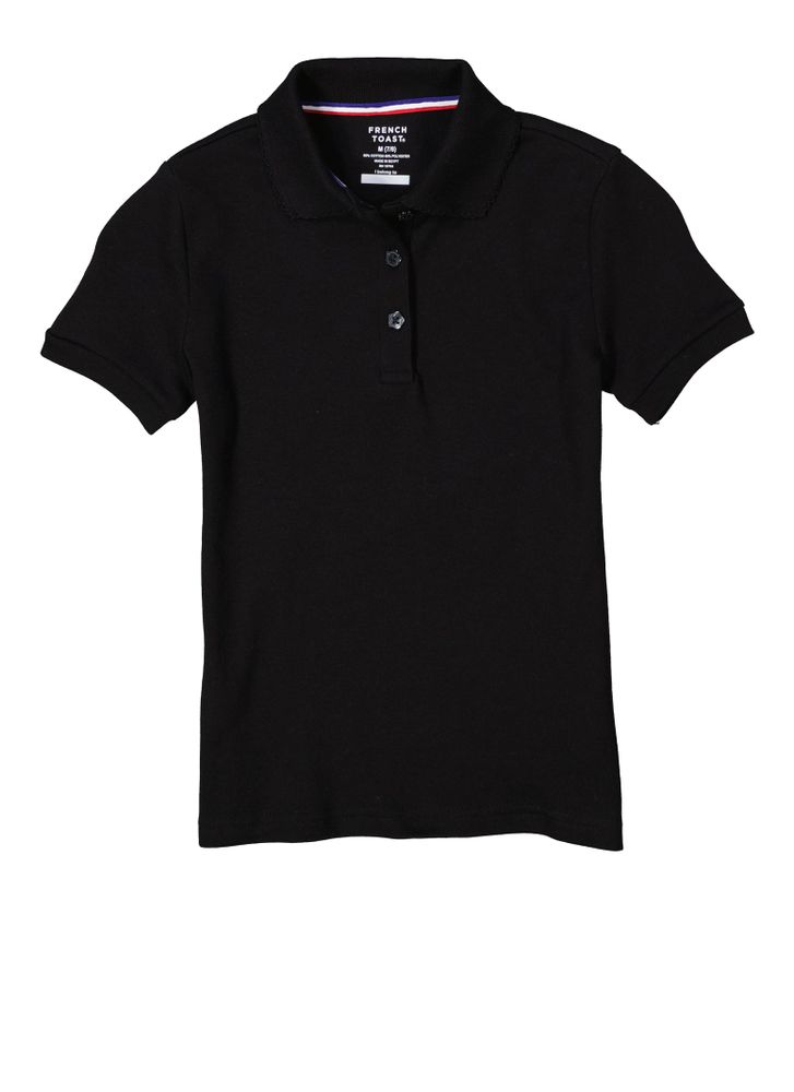 French Toast Girls 7-16 Picot Collar Polo Shirt, Black, Size 14-16