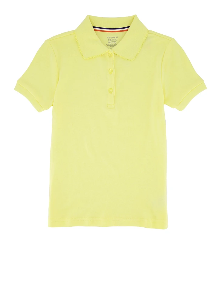 French Toast Girls 7-16 Short Sleeve Picot Collar Interlock Polo, Yellow, Size 7-8