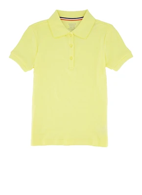 French Toast Girls 7-16 Short Sleeve Picot Collar Interlock Polo, Yellow, Size 7-8