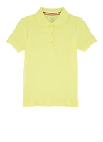 French Toast Girls 7-16 Short Sleeve Picot Collar Interlock Polo, Yellow, Size 7-8