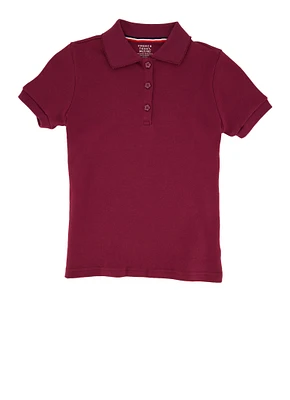 French Toast Girls 7-16 Interlock Knit Short Sleeve Polo Shirt, Burgundy, Size 7-8