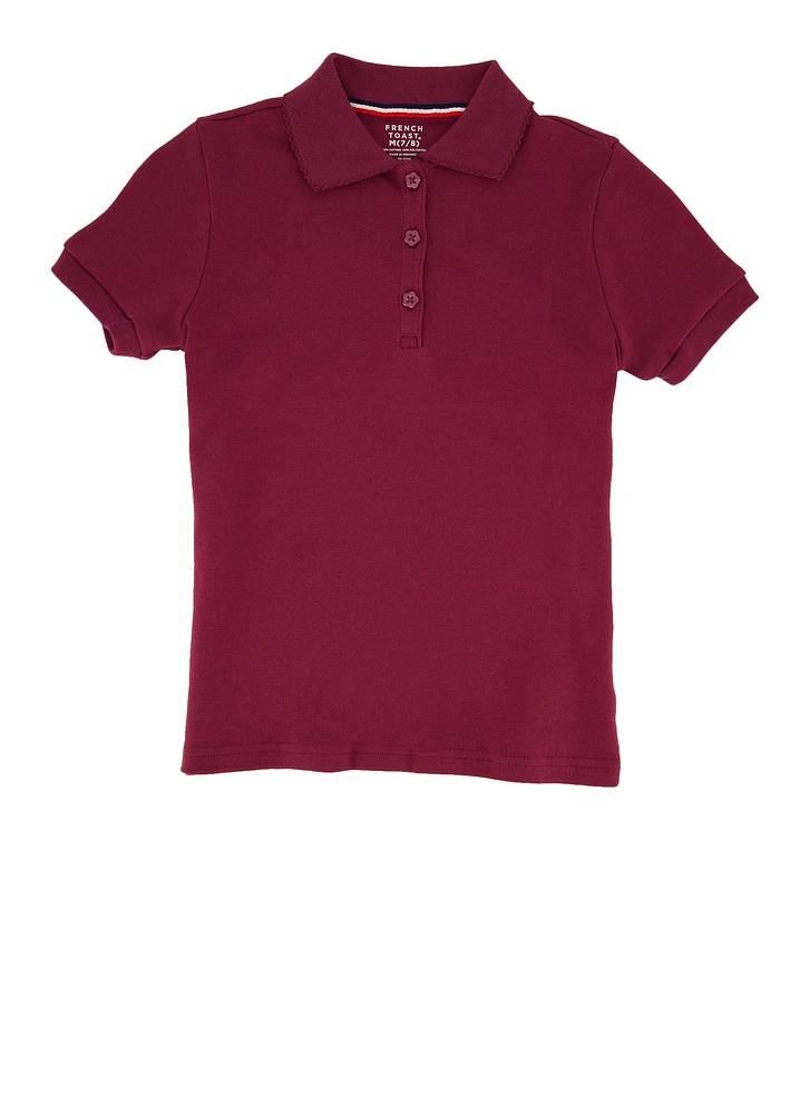 French Toast Girls 7-16 Interlock Knit Short Sleeve Polo Shirt, Burgundy, Size 14-16