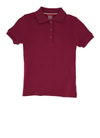 French Toast Girls 7-16 Interlock Knit Short Sleeve Polo Shirt, Burgundy, Size 14-16