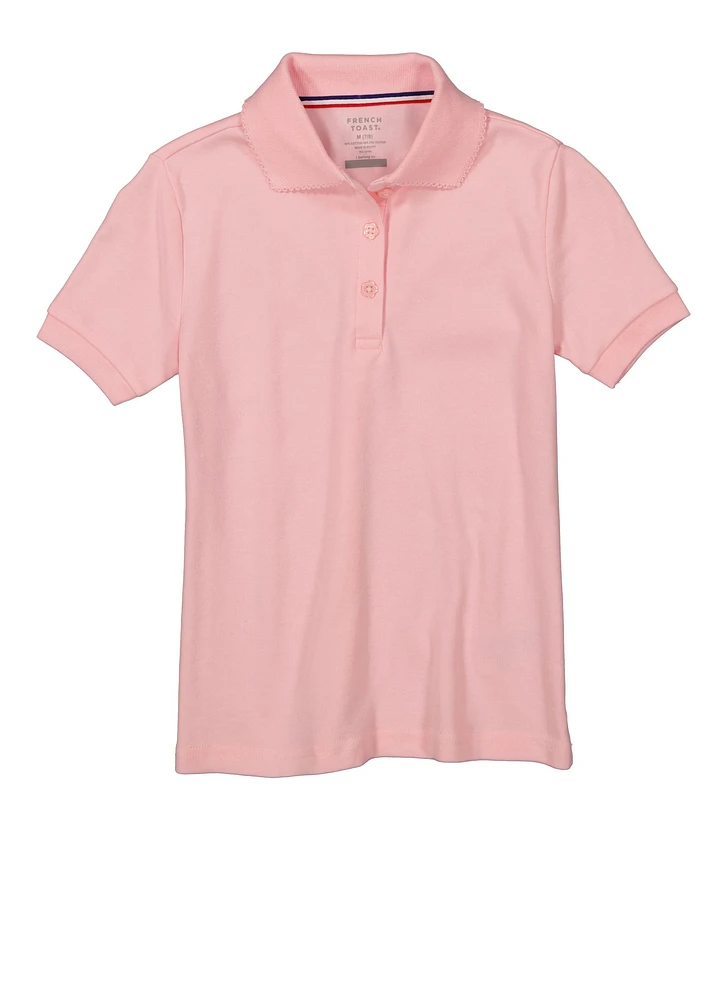 French Toast Girls 7-16 Scalloped Collar Polo Shirt, Pink, Size 14-16