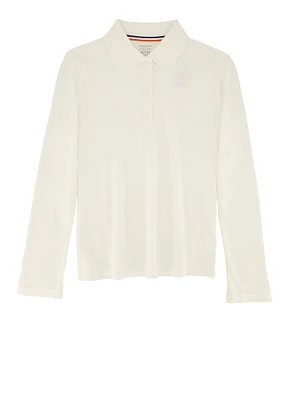 French Toast Girls 7-16 Picot Collar Long Sleeve Polo Shirt, White, Size 10-12
