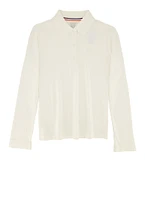 French Toast Girls 7-16 Picot Collar Long Sleeve Polo Shirt, White, Size 10-12