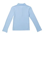 French Toast Girls 7-16 Long Sleeve Picot Collar Interlock Polo, Blue, Size 14-16