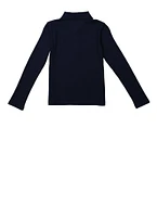 French Toast Girls 7-16 Solid Long Sleeve Picot Collar Interlock Polo, Blue, Size 7-8