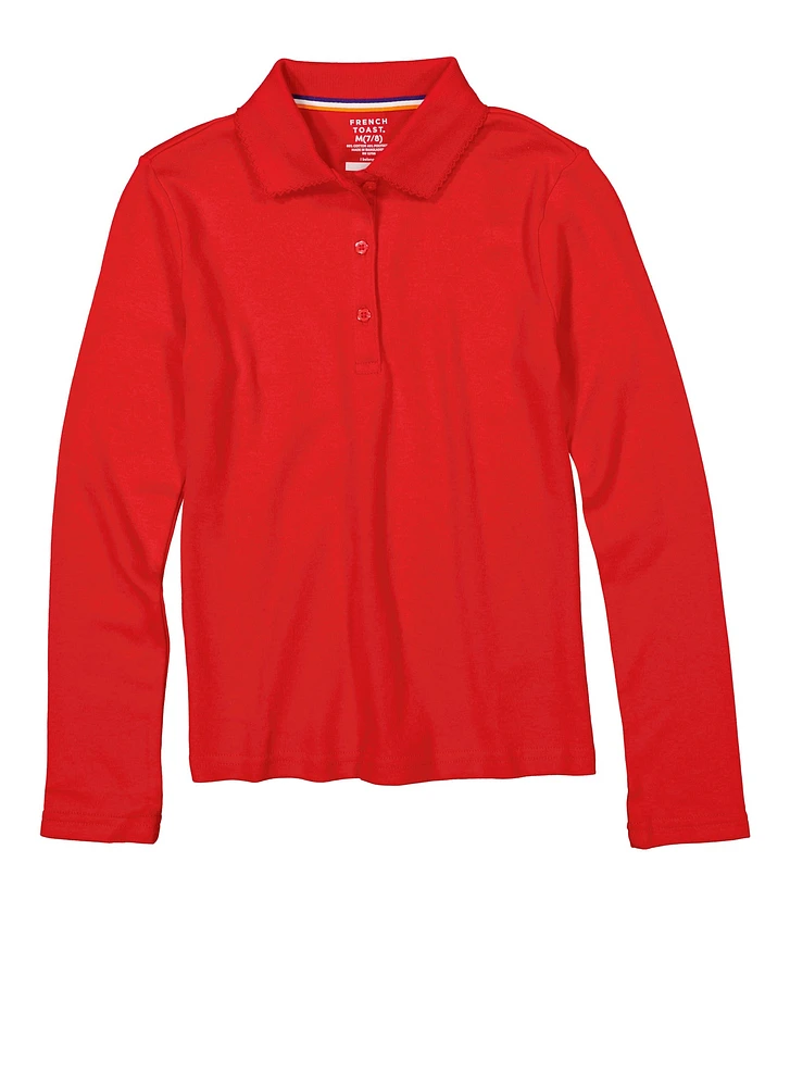 French Toast Girls 7-16 Long Sleeve Polo Shirt, Red, Size 14-16