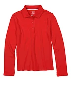 French Toast Girls 7-16 Long Sleeve Polo Shirt, Red, Size 14-16