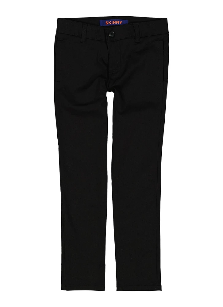French Toast Girls School Uniform Twill Skinny Leg Pants Size 7-14, Black, Size 10