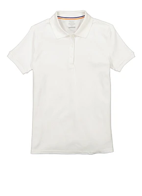French Toast Girls 18-20 Short Sleeve Picot Collar Polo Shirt, White, Size 18-20