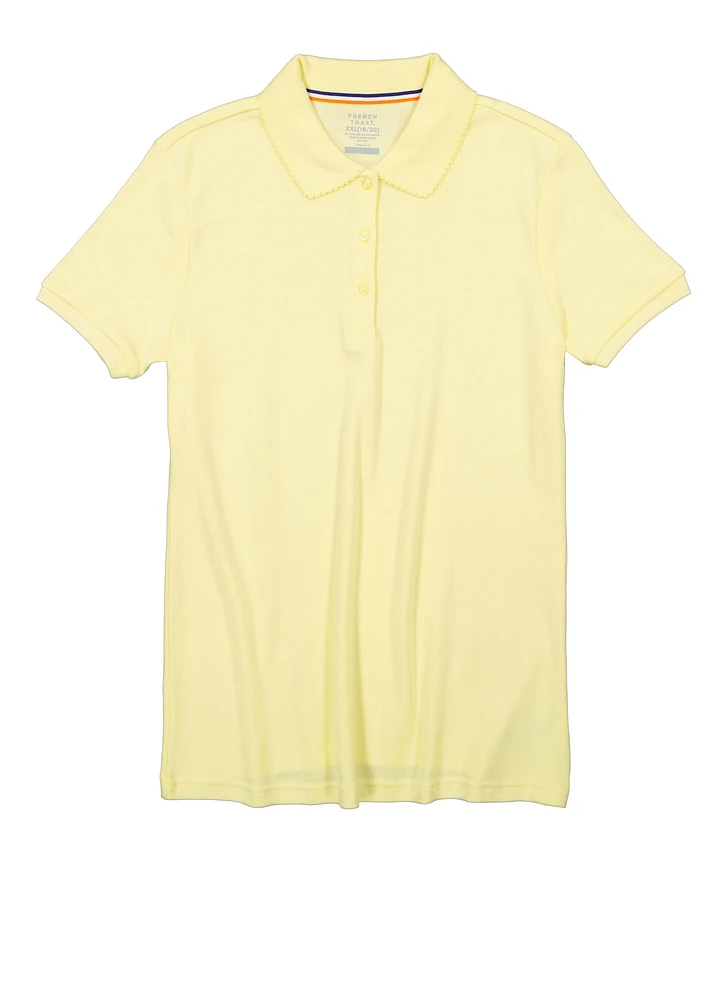 French Toast Girls 18-20 Solid Short Sleeve Interlock Polo Shirt, Yellow, Size 18-20