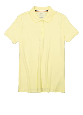 French Toast Girls 18-20 Solid Short Sleeve Interlock Polo Shirt, Yellow, Size 18-20