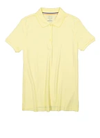 French Toast Girls 18-20 Solid Short Sleeve Interlock Polo Shirt, Yellow, Size 18-20