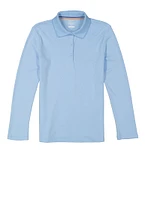 French Toast Girls 16-20 Long Sleeve Interlock Polo Shirt, Blue, Size 18-20H