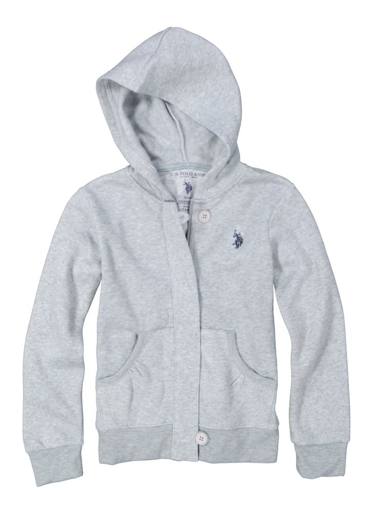 US Polo Girls 7-16 Fleece Zip Front Hoodie, Grey, Size 7-8