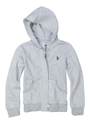 US Polo Girls 7-16 Fleece Zip Front Hoodie, Grey, Size 7-8