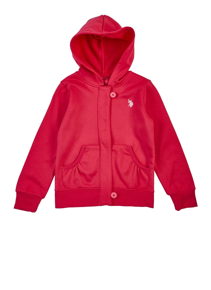 US Polo Girls 7-16 Hooded Zip Sweatshirt, Pink, Size 7-8