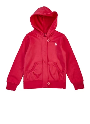 US Polo Girls 7-16 Hooded Zip Sweatshirt, Pink, Size 7-8