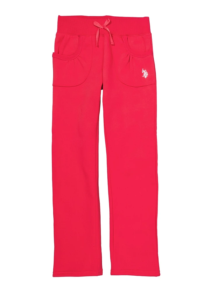 US Polo Girls 7-16 Fleece Gym Sweatpants, Pink, Size 7-8