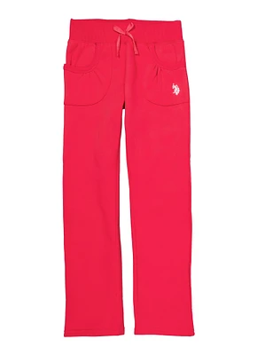 US Polo Girls 7-16 Fleece Gym Sweatpants, Pink, Size 7-8