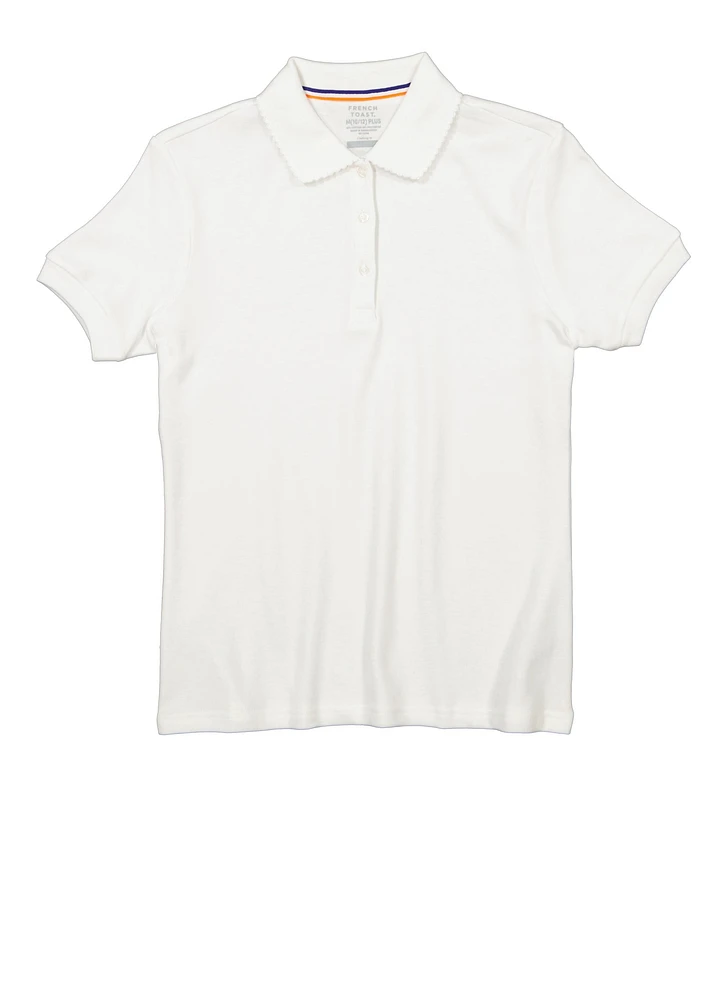 French Toast Girls Plus 10.5-20.5 Solid Picot Collar Polo, White,