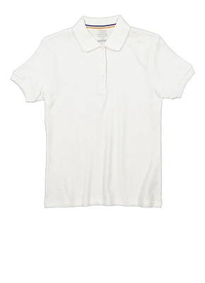 French Toast Girls Plus 10.5-20.5 Solid Picot Collar Polo, White,