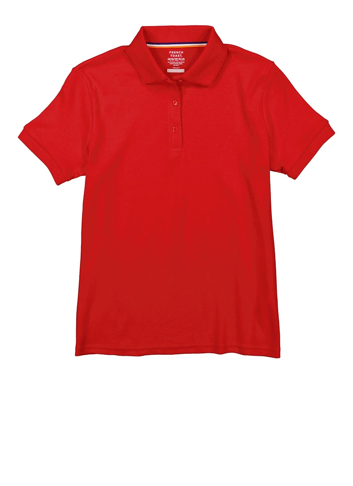 French Toast Girls Plus 10.5-20.5 Picot Collar Polo, Red,