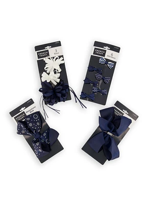 French Toast Girls 4 Pack Assorted Bow Clips, Blue