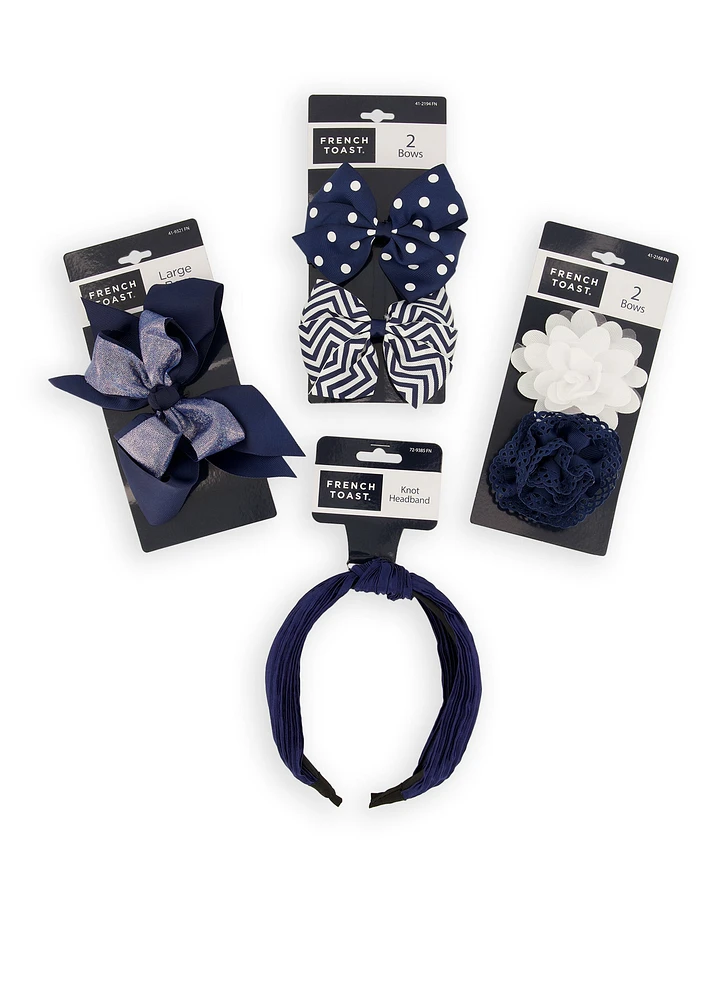 French Toast Girls 4 Pack Hair Clips and Knot Headband, Blue