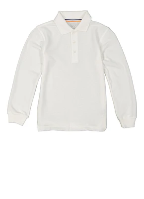 French Toast Boys 4-7 Solid Long Sleeve Pique Polo, White, Size 4-5