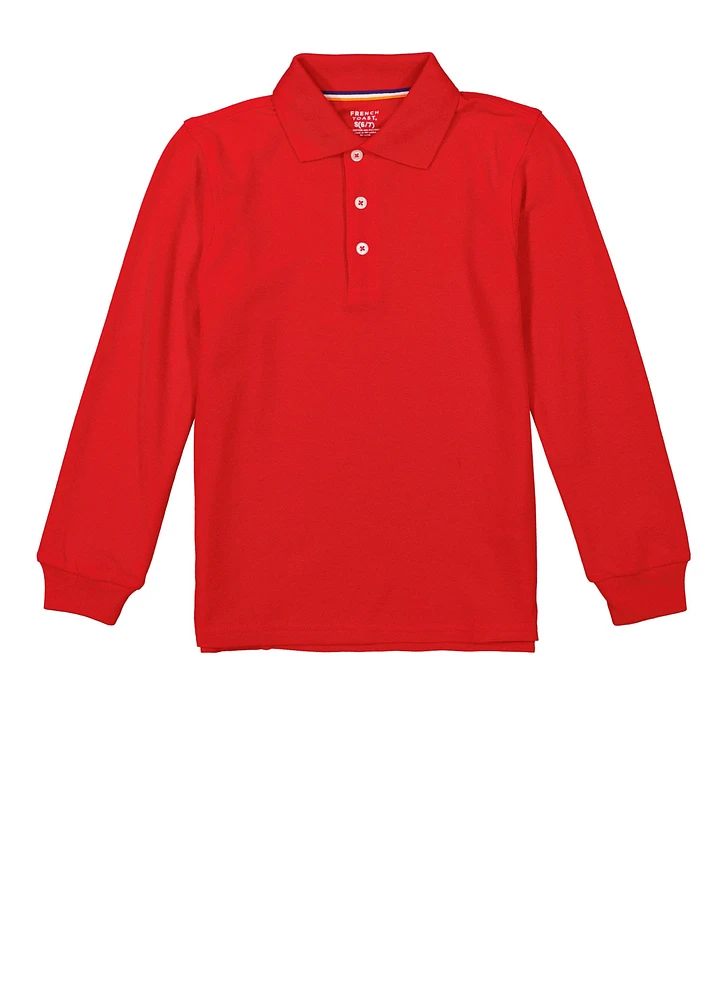 French Toast Boys 4-7 Solid Long Sleeve Polo Top, Red, Size 6-7