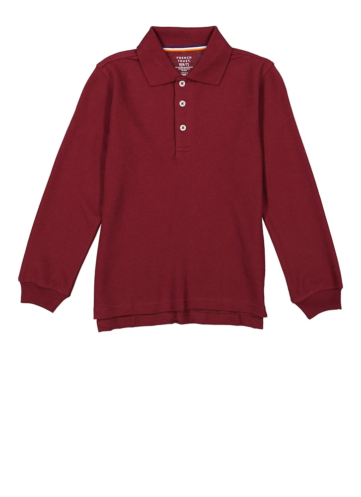French Toast Boys 4-7 Long Sleeve Solid Polo Shirt, Burgundy, Size 6-7