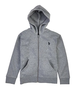 US Polo Boys 4-7 Marled Hooded Zip Sweatshirt, Grey, Size 5-6