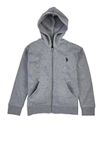 US Polo Boys 4-7 Marled Hooded Zip Sweatshirt, Grey, Size 5-6