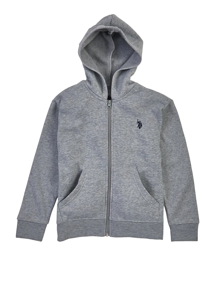 US Polo Boys 4-7 Marled Hooded Zip Sweatshirt, Grey, Size 7