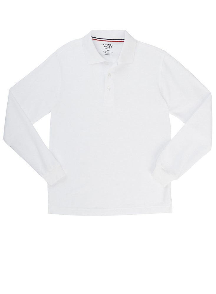 French Toast Boys 8-16 Solid Long Sleeve Pique Polo, White, Size XL