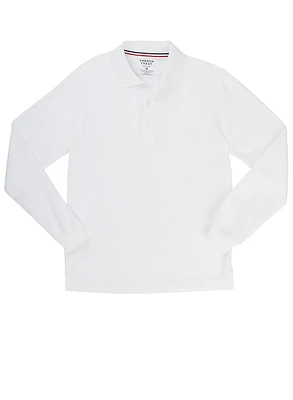 French Toast Boys 8-16 Solid Long Sleeve Pique Polo, White, Size XL