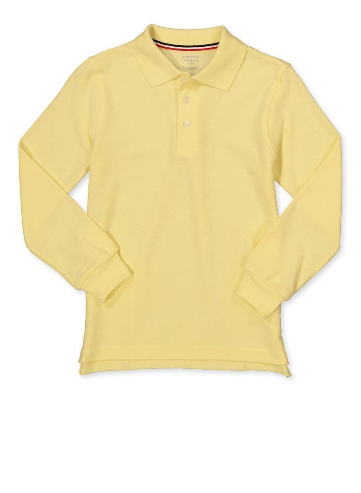 French Toast Boys 8-16 Long Sleeve Pique Polo Shirt, Yellow, Size XL