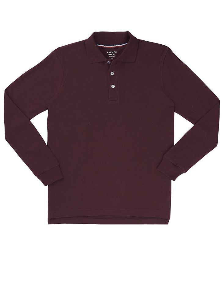 French Toast Boys - Long Sleeve Pique Polo, Burgundy