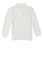 French Toast Boys 8-16 3 Button Long Sleeve Pique Polo, White, Size 14-16