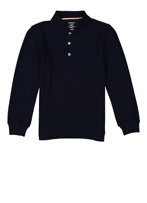 French Toast Boys 8-16 Long Sleeve Solid Pique Polo, Blue, Size 14-16