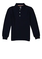 French Toast Boys 8-16 Long Sleeve Solid Pique Polo, Blue, Size 14-16