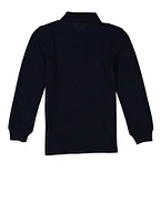 French Toast Boys 8-16 Long Sleeve Solid Pique Polo, Blue, Size 14-16