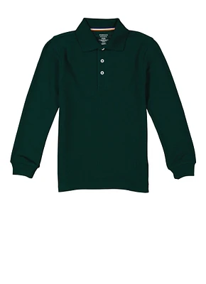 French Toast Boys 8-16 Solid Long Sleeve Polo Shirt, Green, Size 14-16