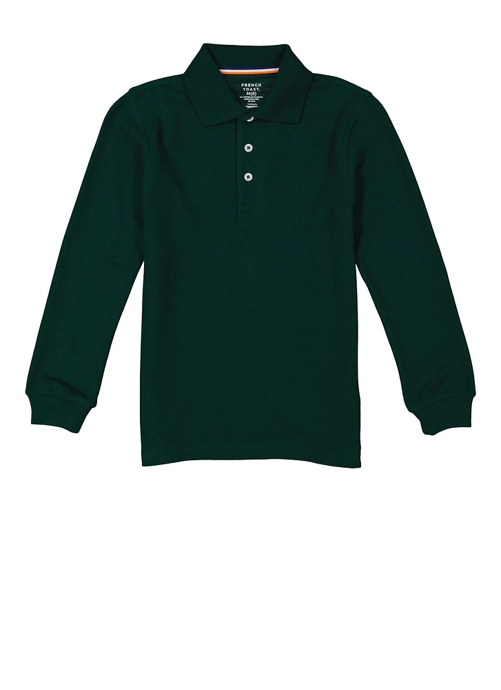 French Toast Boys 8-16 Solid Long Sleeve Polo Shirt, Green, Size 8