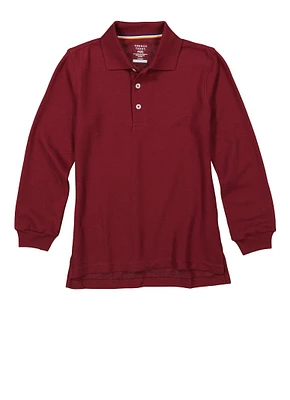 French Toast Boys 8-16 Interlock Long Sleeve Polo Shirt, Burgundy, Size 14-16