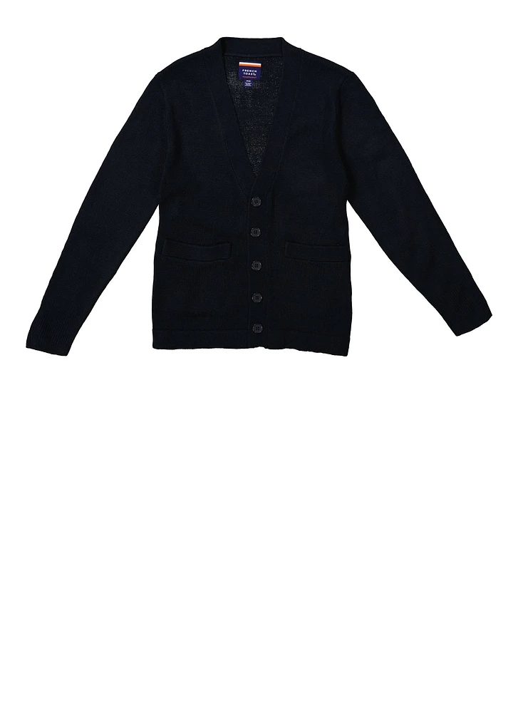 French Toast Boys 8-16 Button Front V Neck Cardigan, Blue, Size 10-12