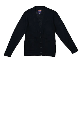 French Toast Boys 8-16 Button Front V Neck Cardigan, Blue, Size 10-12
